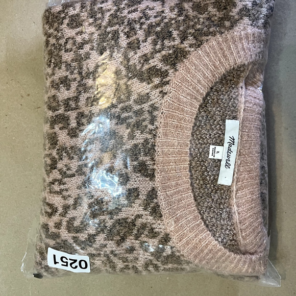 Madewell Sweater Womens Large Pink Cheetah Print Merino Wool Pullover Barbiecore - Picture 10 of 10
